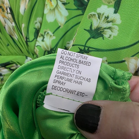 Ieena Mac Duggal Green Floral Chiffon V-Neck Maxi Dress Gown Size 14 Romantic - Picture 12 of 16